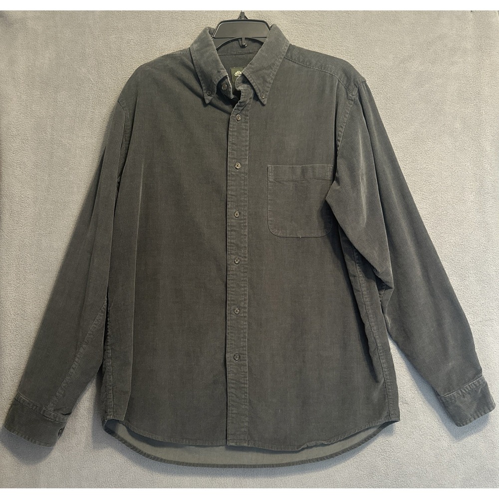 Eddie Bauer Corduroy Button Down Shirt Mens Size M Gray Y2K Outdoors Grunge